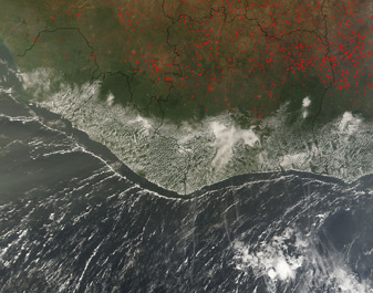 Cloud line along West Africa coast