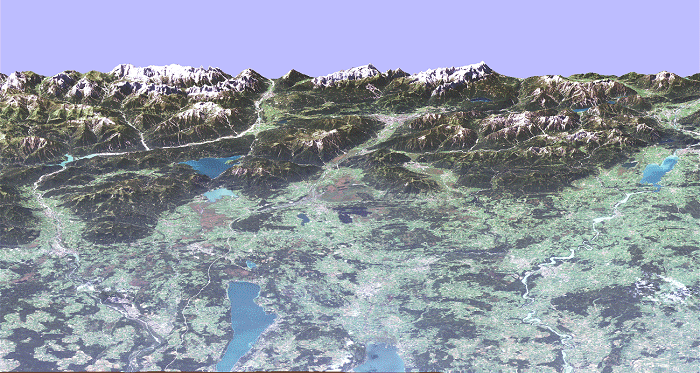 3D DGM Satbild Voralpengebiet Landsat Echtfarben