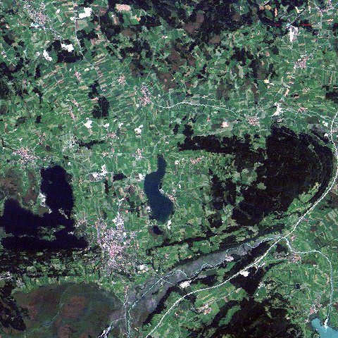 Landsat Satbild Echtfarbenbild  Murnau Molassetrog