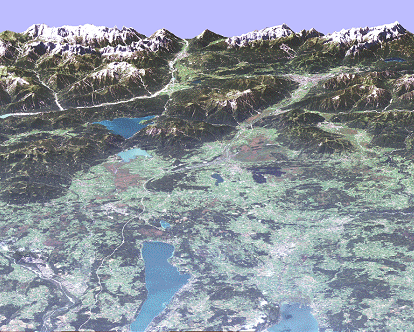 3D-Ansicht Alpenrand Landsat DGM 
