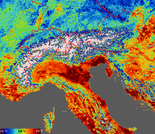Temperaturkarte der Alpen